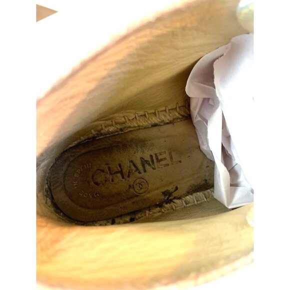 CHANEL Crackled Leather Espadrille High Top Shoe Size EU 38 US 8 - Picture 9 of 15